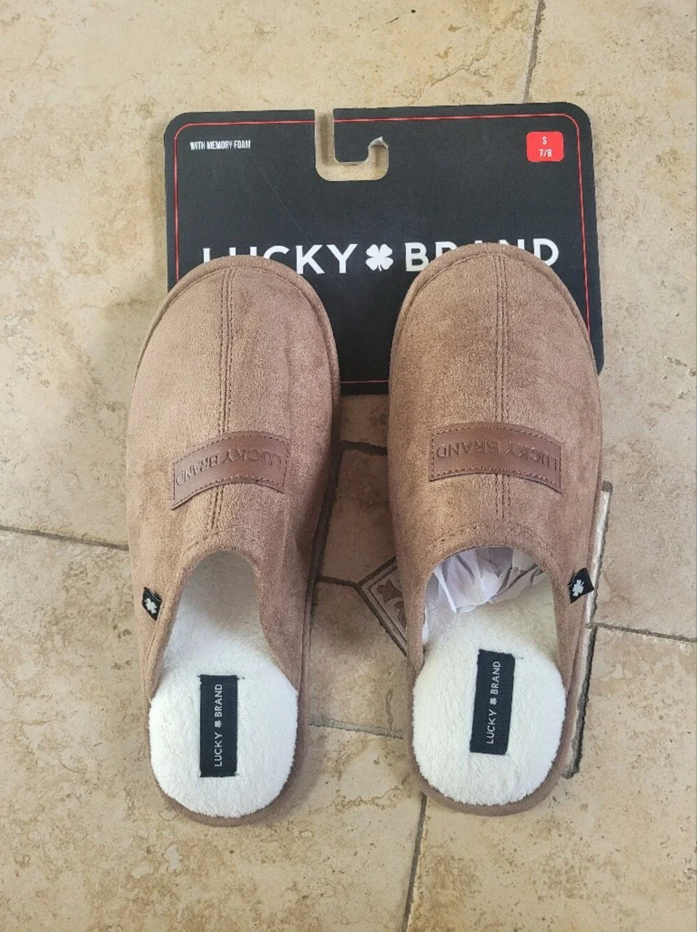 Lucky Brand Men’s Brown Faux Suede Slip-On Slippers